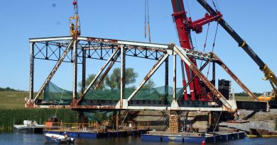 Provincial work crews and engineers took the 64-year-old bridge over the Mississippi River down on Friday, Aug. 10, 2018. Photo by Jake Davies