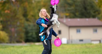 Heather Gallagher, a top Canadian disc dog athlete, had a little fun at KIN Vineyard last weekend. Photo by Paws Button Photography - Sara Benedet