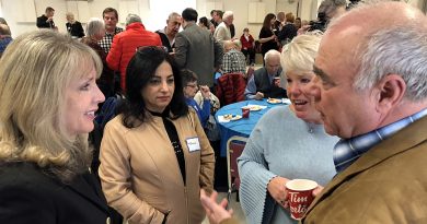 MPP Dr. Merrilee Fullerton talks with West Carleton residents including Constance Bay Pharmacy owner Tamara Awada (second from left) at the MPP's New Year Levee. Photo courtesy MPP Fullerton
