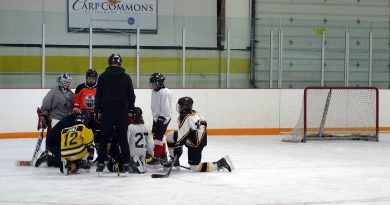 The West Carleton Warriors pee wee A team, photographed at a recent practice, have made the Top Three of the Chevy Good Deeds Cup. Photo by Jake Davies