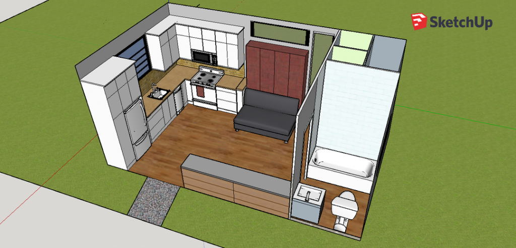 An artist rendition of the interior of a 250-sq.-foot Homble Creek Home.