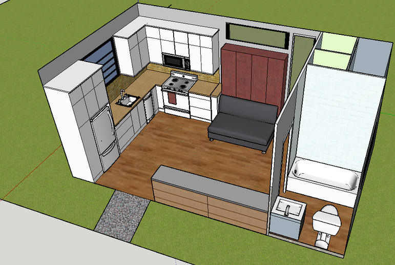 An artist rendition of the interior of a 250-sq.-foot Homble Creek Home.