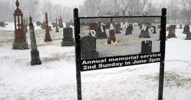 The snow was coming down April 9 at the Diamond Cemetary on Diamondview Road, and tomorrow it will be the rain. Up to 40 millimetres. Photo by Jake Davies