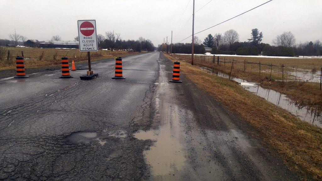 Marchurst Road was closed this morning due to flooding, but there was no signs of water in the road when West Carleton Online arrived. Photo by Jake Davies