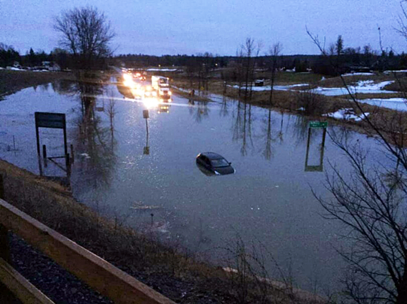 Highway 29 was underway at McWatty Road early this morning right where the road enters the Village of Pakenham. Photo by Kait Hazel