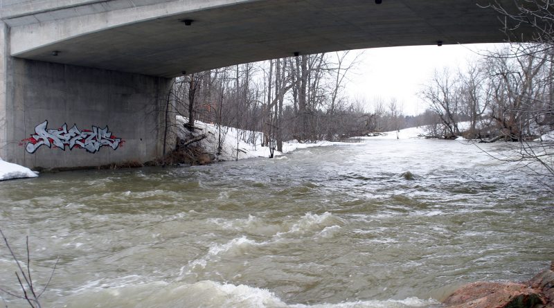 The Carp River was flowing fast underneath Carp Road in this photo taken April 7. Photo by Jake Davies
