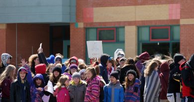Stonecrest students join the April 4, 2019 provincial student walkout protesting government cuts to Ontario education. West Carleton public schools will be closed Wednesday due to to job action by teacher unions. Photo by Jake Davies