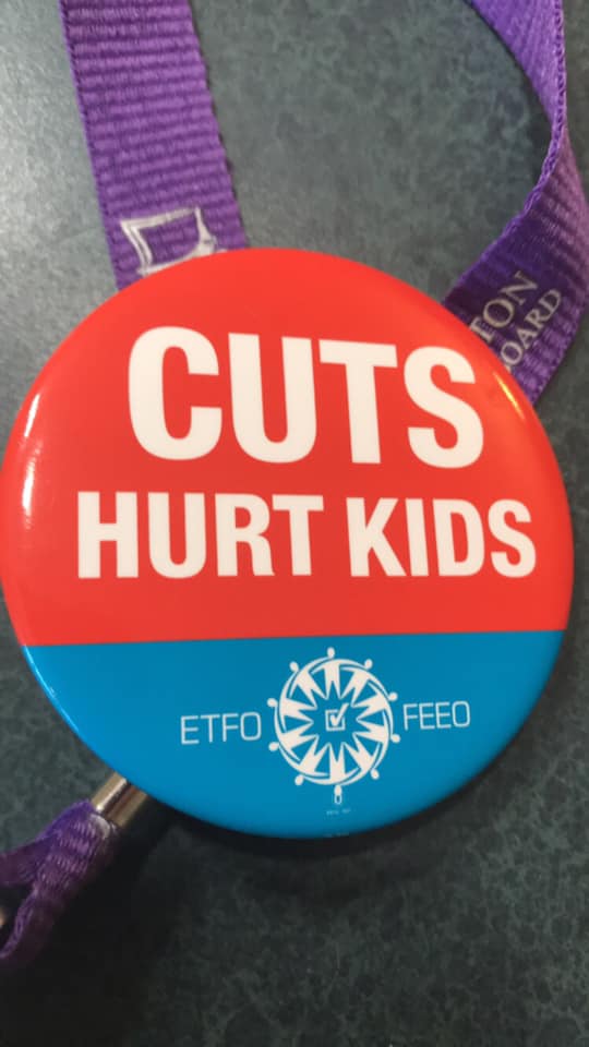 Teachers across Ontario are sporting these pins today. Courtesy Facebook