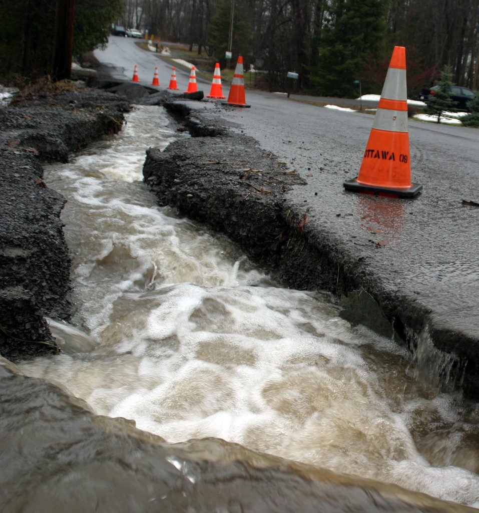 Part of Willola Beach Road near Stubble Drive crumbles due to intense spring thaw. Photo by Jake Davies