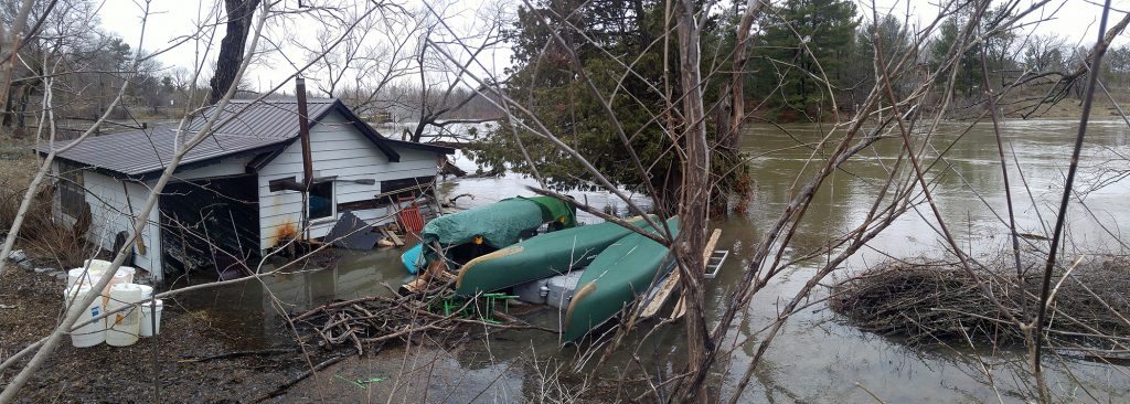 This low-lying shed in Galetta is now surrounded by the Mississippi River as of April 20. Photo by Jake Davies