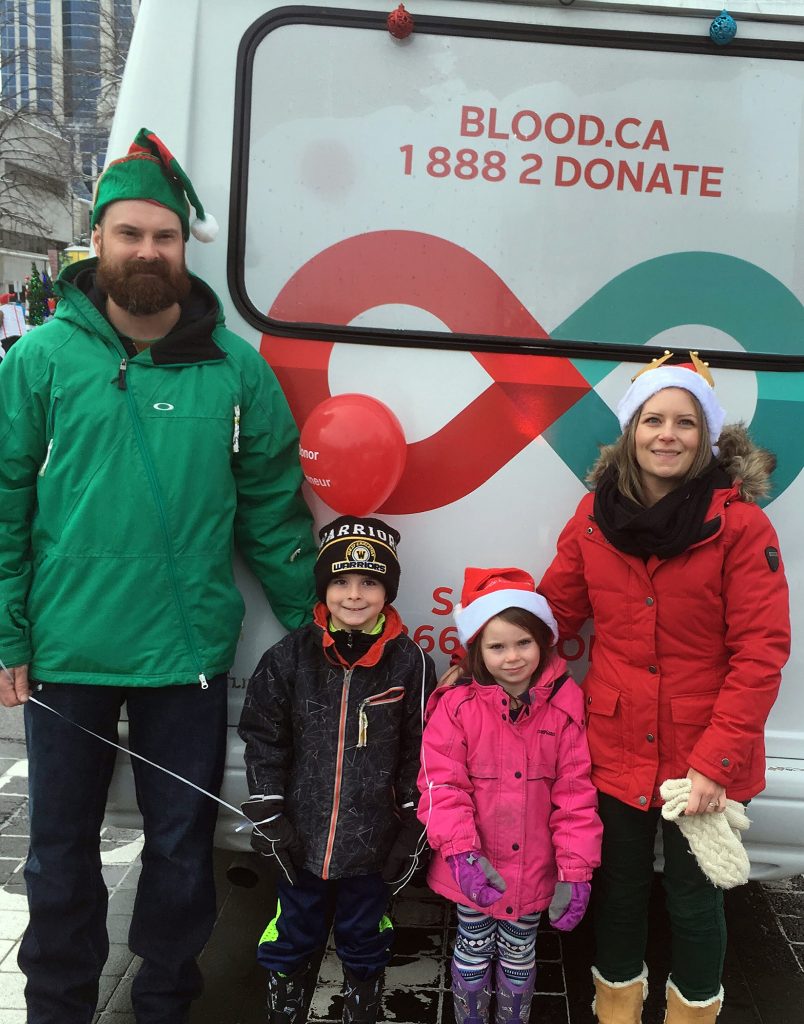 From left, dad Colin, Lincoln, sister Harper and mom Amy Stoate pose for a photo during the 2018 Ottawa Santa Claus Parade. Courtesy Amy Stoate