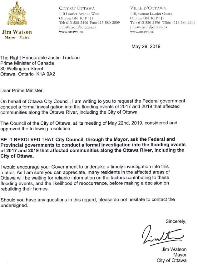 One of the two nearly identical letters requesting an investigation in to spring flooding.