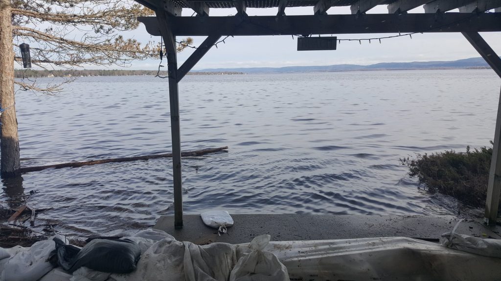 This photo taken today (May 7) shows the high water is still at Stuart Hodge's back door. Courtesy Stuart Hodge﻿