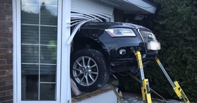 Firefighters had to secure this vehicle in order to extricate a victim in the home at the time of the collision. Courtesy OFS