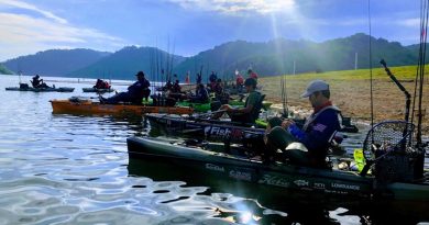 Competitors in the Pan American Bass Kayak Fishing Championship head out to fish. Courtesy Scott Barton