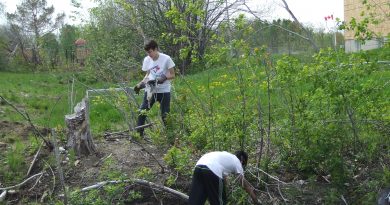Earl of March students Andrew Davis and Fergus Stevens help clean Casey Creek. Photo by Lori McGrath