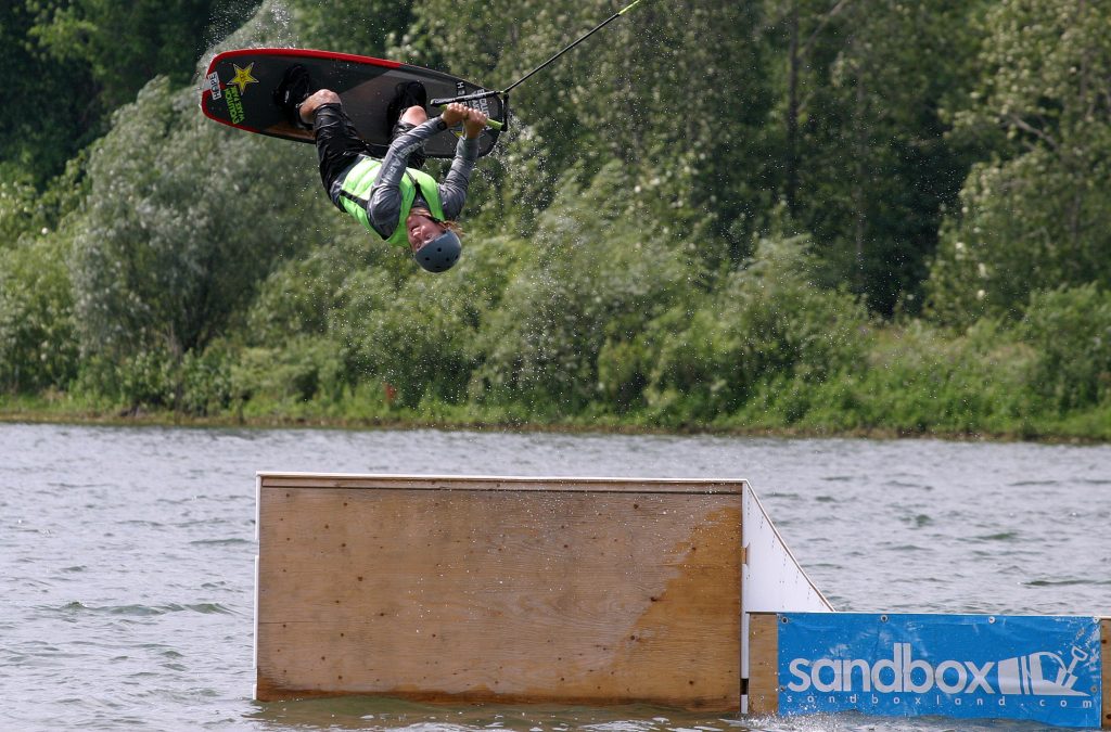 Evolution Wake Board's Jordan Sien catches big air during his run in the Advanced Division of last Saturday's wakeboard competition. Photo by Jake Davies