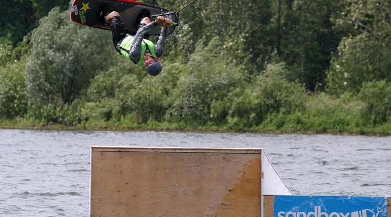 Evolution Wake Board's Jordan Sien catches big air during his run in the Advanced Division of last Saturday's wakeboard competition. Photo by Jake Davies