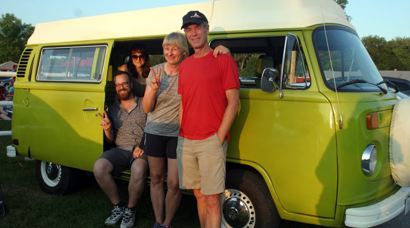 This classic VW van, the tin turtle, is a regular at the Carp Drive-In Bingo, and last Wednesday was no exception. From left, Ian Stonebridge and Flavia Jenelle are in the van while Carp's Carole and Murray Stonebridge pose outside. Photo by Jake Davies