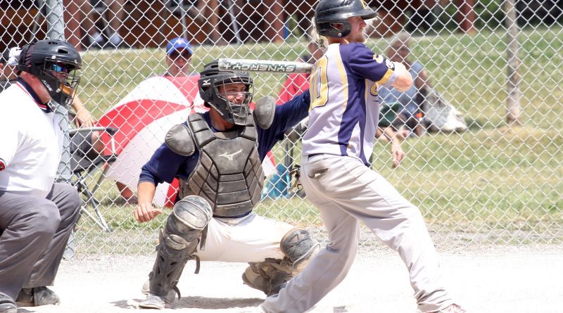The West Carleton Electric's Andy Barber (batting) was named tournament MVP last weekend. Photo by Jake Davies