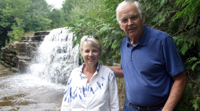 Lynn and Ron Grabe pose at Bradley Falls along Huntley Creek, where the redfin fish annually congregate to spawn. The location is about one kilometre downstream from the proposed concrete batching plant off of Carp Road. Photo by Jake Davies