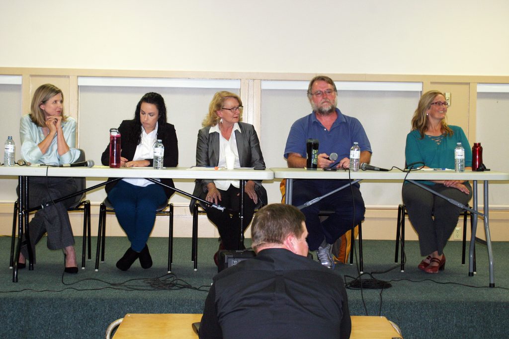 All five candidates were together for the first time in last night's all-candidates meeting in Kinburn, hosted by the Arnprior Region of the Ontario Federation of Agriculture. Photo by Jake Davies