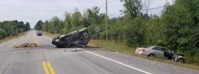 An early morning three-vehicle crash west of Corkery has left one woman dead and three others injured. Courtesy the OPP