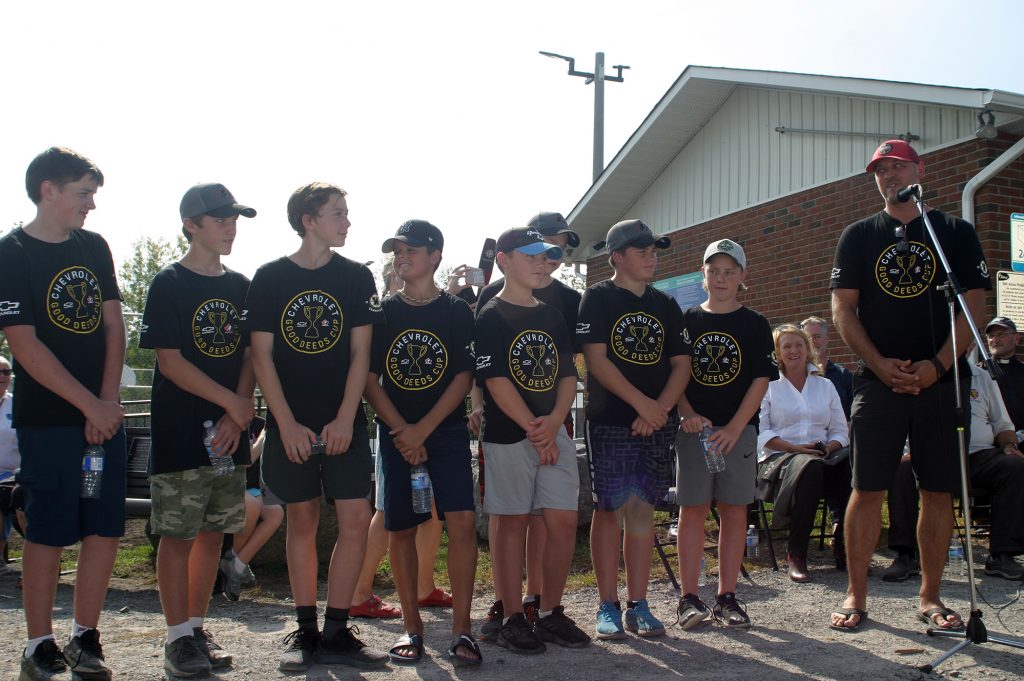 Coach Sean Lecuyer and the West Carleton Warriors will have a plaque installed at the main intersection of Dunrobin honouring thier incredible fundraising achievement. Photo by Jake Davies