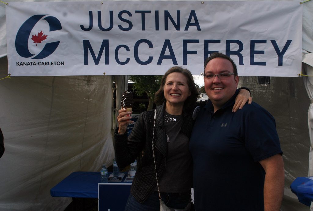 From left, Conservative candidate Justina McCaffrey and volunteer Rick Chase. Photo by Jake Davies﻿