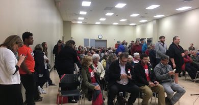 There were a long line of people with questions at last night's Kanata-Carleton debate on the environment at the Kanata Recreation Complex. Courtesy Ecology Ottawa/Twitter