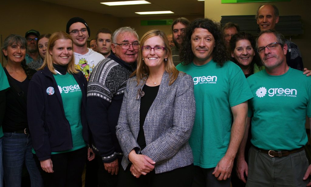 Kanata-Carleton Green Party Candidate Dr. Jennifer Purdy and her team pose for a photo just before polls close during Election Night (Oct. 21). Photo by Jake Davies