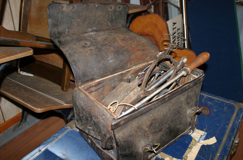 Dr. Patrick Lynchke's veterinary bag from the 1900s. Photo by Jake Davies