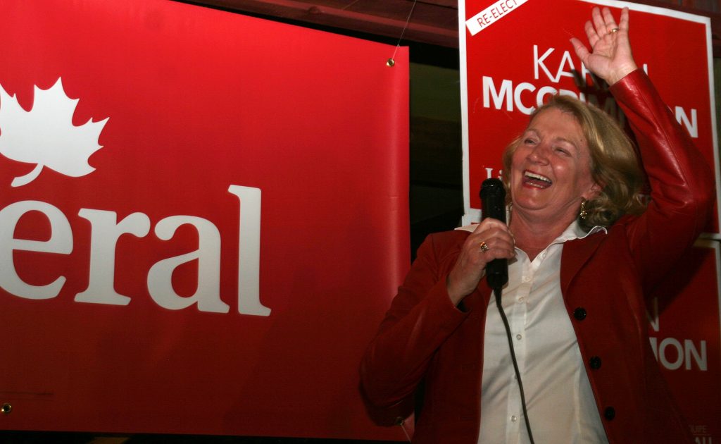 Karen McCrimmon gives her victory speech following the final results. Photo by Jake Davies