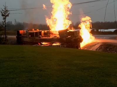 A gas meter and natural gas mainline made for a huge fire closing the road and snarling traffic this morning. Courtey the OFS