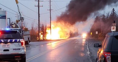 An early morning explosion led to a truck fire in Barrhaven. Courtesy Sgt Mark Gatien/Twitter