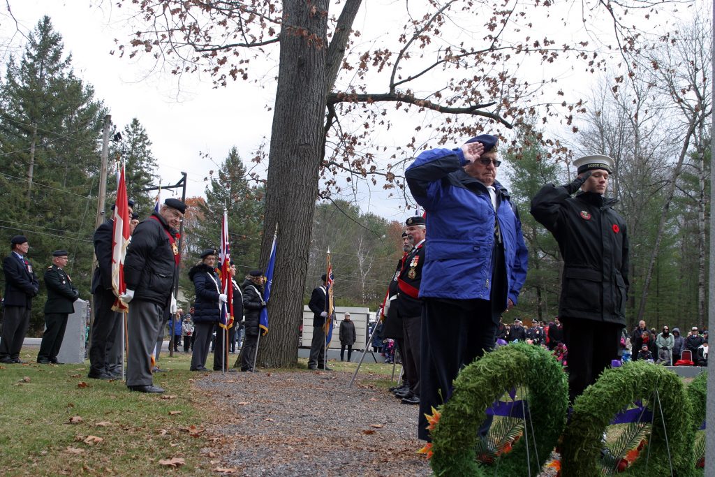 World War Two veteran Dr. Roly Armitage salutes the Cenotaph. Photo by Jake Davies