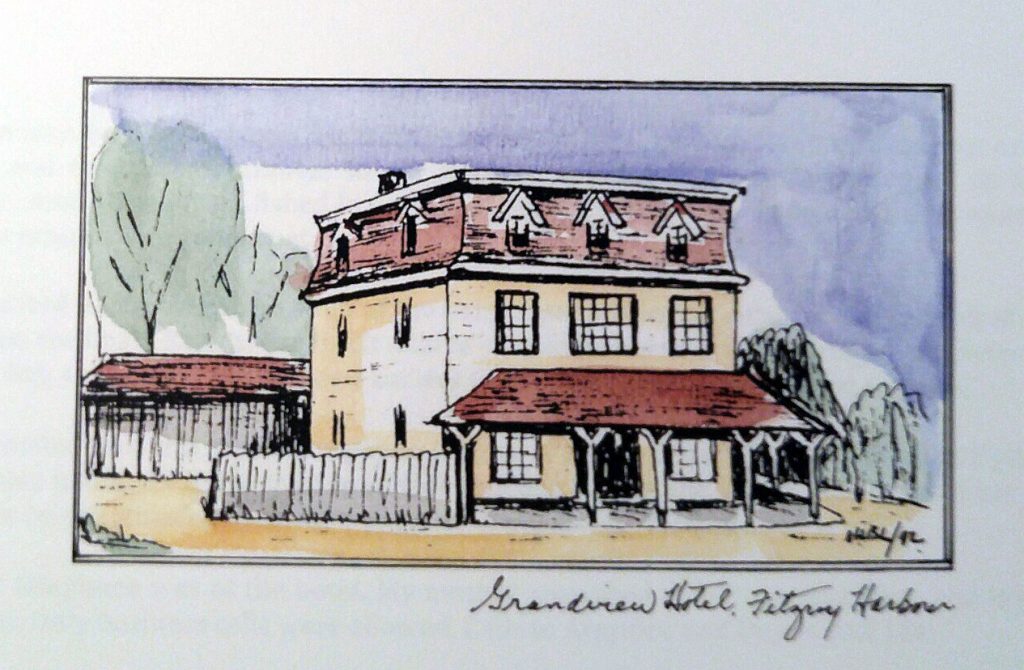 The Grand River Hotel, as drawn by Mary Baird Lougheed.