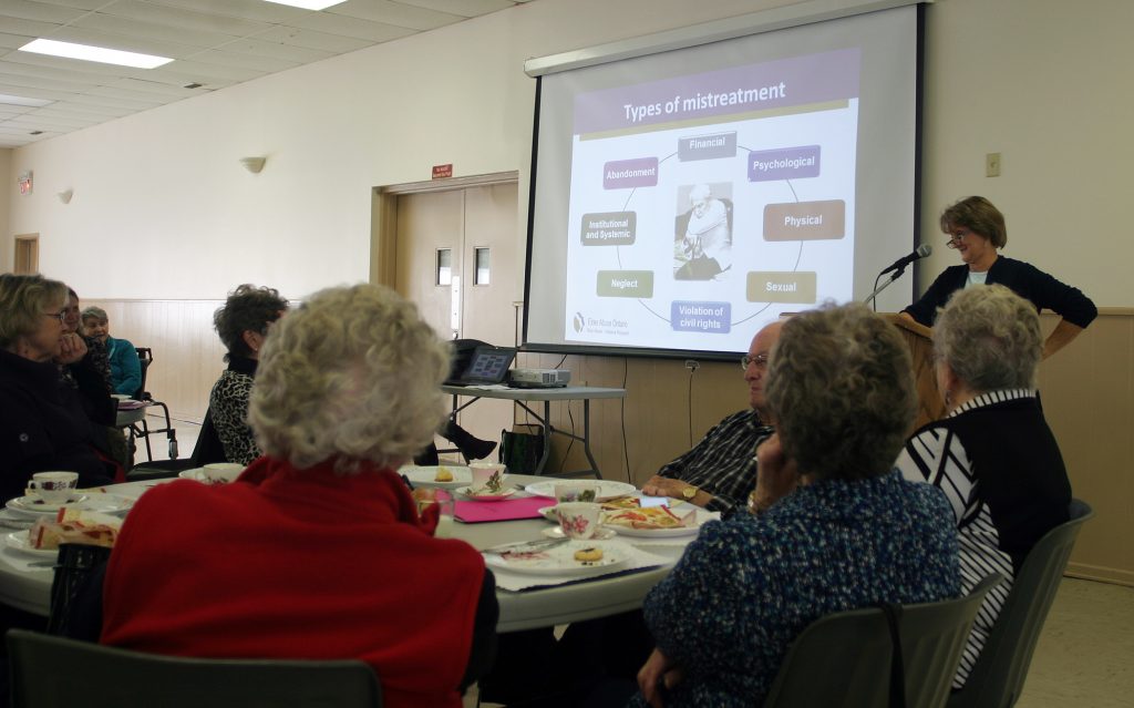 Gillian Mattoch speaks to Kinburn seniors about elder abuse at the Kinburn Community Centre on Nov. 8. Photo by Jake Davies