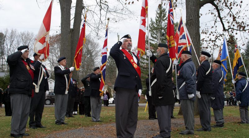 Branch 616 Seargent at Arms Rob Gallant salutes during the singing of the national anthem during the West Carleton Royal Canadian Legion's Remembrance Service on Saturday, Nov. 9, 2019 in Constanct Bay. Photo by Jake Davies