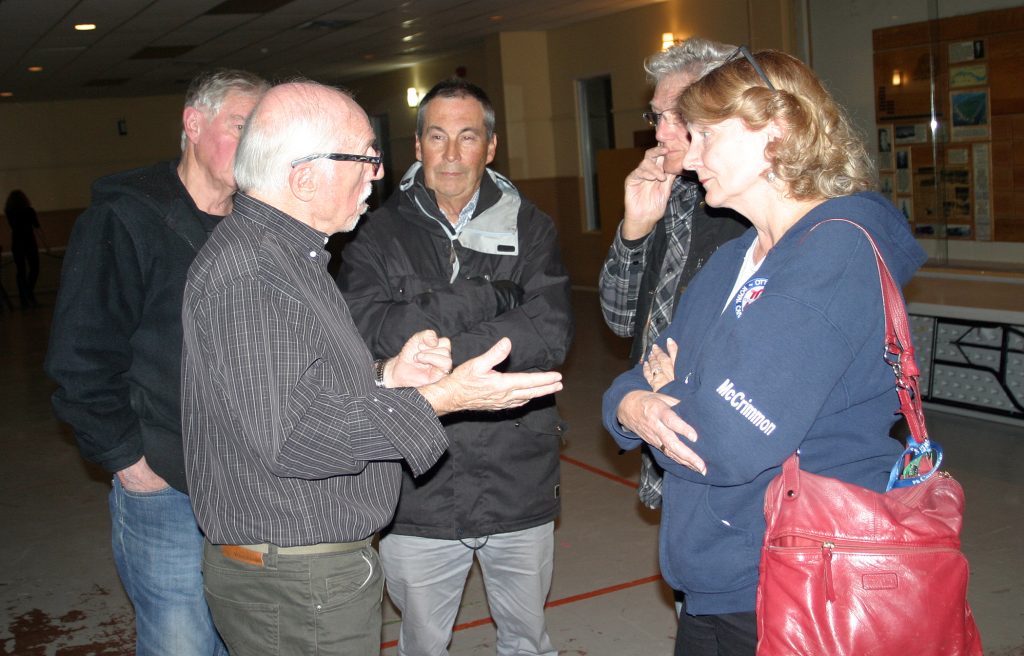 Constance Bay's Gerry Blyth speaks with MP Karen McCrimmon following his presentation last Wednesday. Photo by Jake Davies