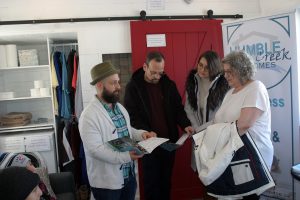 Humble Creek Homes' Patrick Lamothe speaks to some open house visitors Saturday, Nov. 16. Photo by Jake Davies