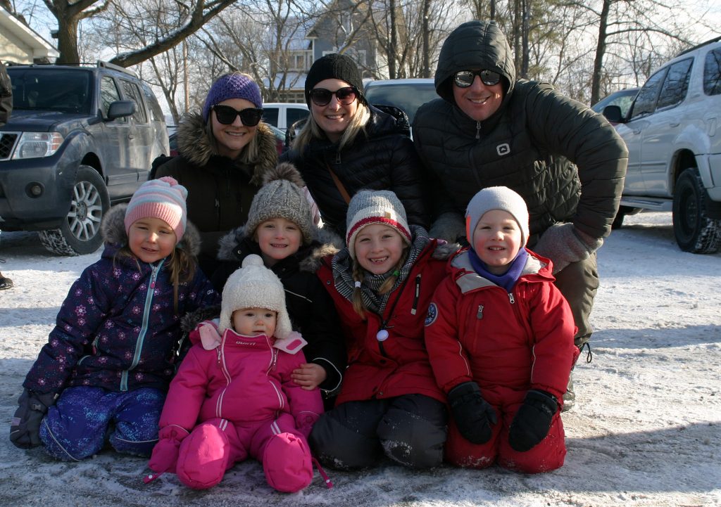 In front, from left are Constance Bay residents Brooklyn, Hallie, Hayden, Riley and Thomas with parents Kelly Brown and Kristen and Matt Standing in back and ready for a parade. Photo by Jake Davies