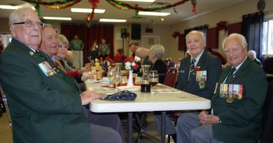 From left retired Master WO Joe Quinn, Col. Claude Charland and Ptv. Douglas Barber were guests of the Legion last Saturday. Photo by Jake Davies
