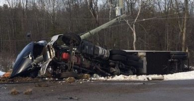 A transport rollover this afternoon on Hwy. 7 has left one dead. Courtesy the OPP