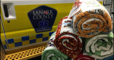 The Almonte Quilters Guild donated 100 hand-made quilts to the Lanark County Paramedic Service. Courtesy the AGH