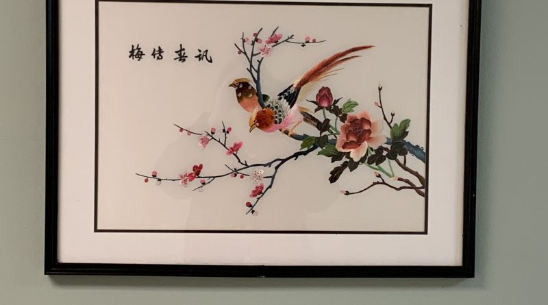 Fittingly, the 500th piece of art was donated by Pam Murphy, retired Director of Care. Pam donated five pieces, including the 500th piece - a Chinese silk embroidery. Courtesy the AGH