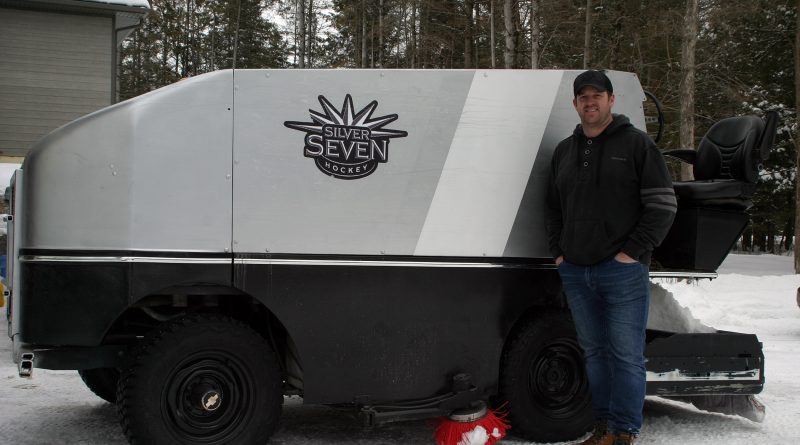 Gibbons' very own ice resurfacer, a treasure he picked up at an auction in Cornwall, has increased his options for outdoor skating. Photo by Jake Davies