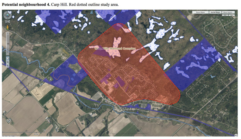 The two-year UPTick project study area in Carp is in the red section and includes land usage donated by Ducks Unlimited Canada. Courtesy FCH