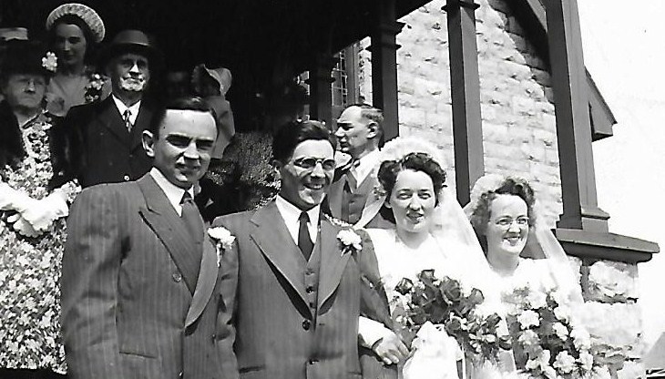 Mervyn and Emily on their wedding day in 1947. Mervyn's best man, far left, was Jack Sadler of Fitzroy Harbour, and Emily's maid of honour, far right, was her sister Helen Wilson of Woodlawn. Courtesy Janice Tripp