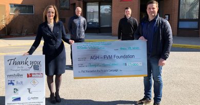 From left are Mary Wilson Trider, President/CEO of Almonte General Hospital Fairview Manor, Brad Doran-Veevers, Cedar Nesbit and Seth Richards of Westview Projects. Courtey AGH